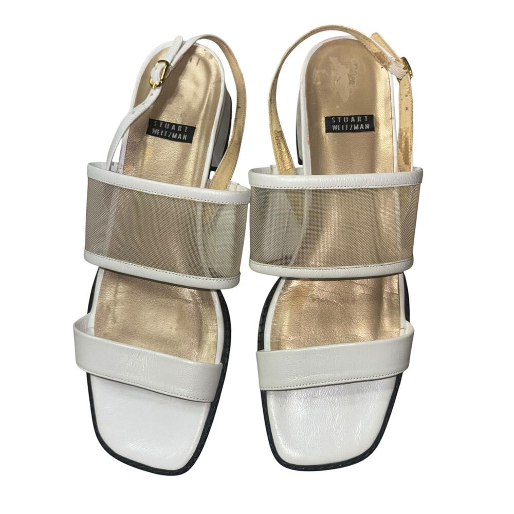 Stuart Weitzman White Y2K Stappy Mesh Sandals Women’s 6-6.5 Narrow Kitten Heel